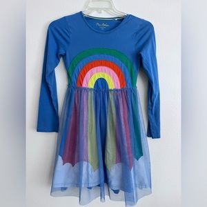 Mini Boden girls Rainbow Tulle Dress Blue Long Sleeve size 11-12 Y